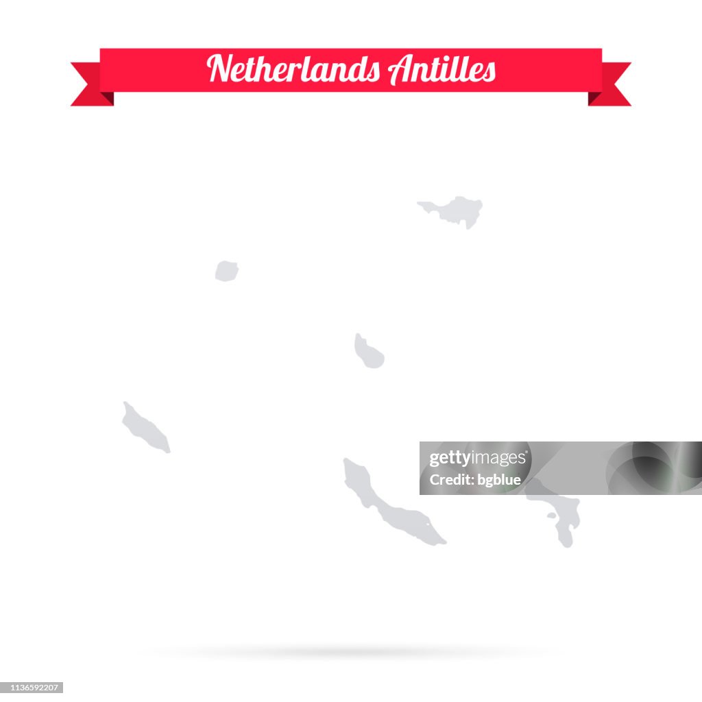 Netherlands Antilles map on white background with red banner