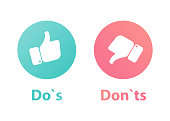 do`s and Don't or Like & Unlike. Icons with thumbs up and thumbs down icons