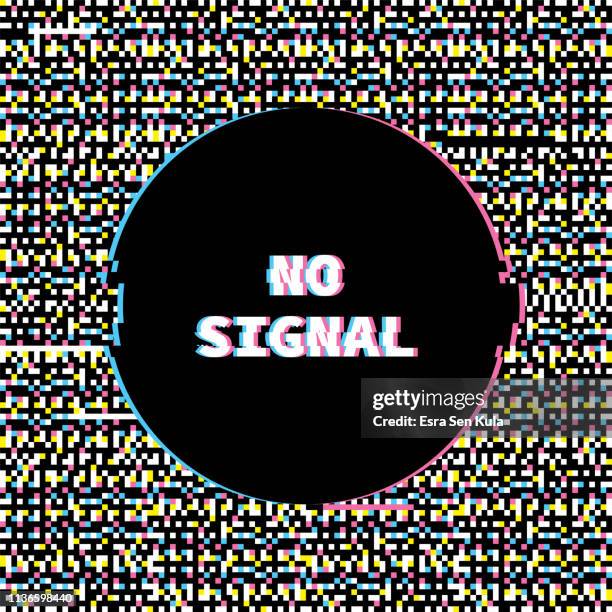 bildbanksillustrationer, clip art samt tecknat material och ikoner med ingen signal banner med glitch noise retro effekt - grunge font