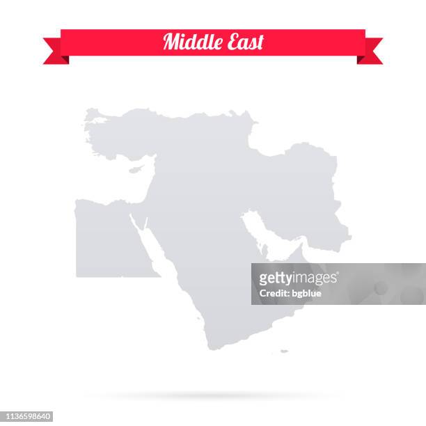 middle east map on white background with red banner - west asia stock illustrations