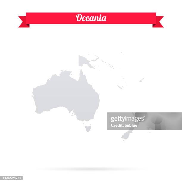 stockillustraties, clipart, cartoons en iconen met oceanië kaart op witte achtergrond met rode banner - australian map
