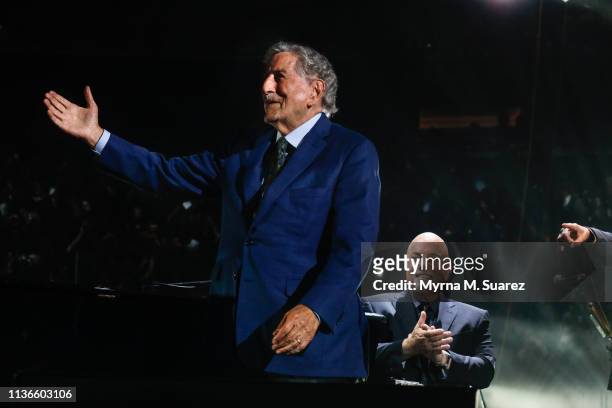 Tony Bennett performs "New York State Of Mind" with Billy Joel at Joel's 63rd sold out show of his residency at Madison Square Garden on April 12,...