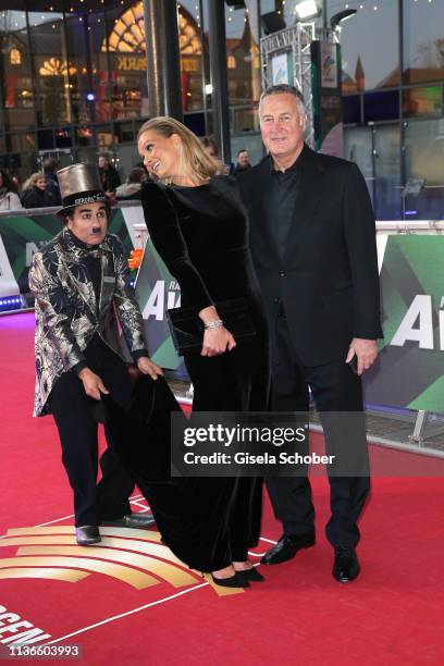 Franziska van Almsick and Juergen B. Harder during the Radio Regenbogen Award at Europapark on April 12, 2019 in Rust, Germany.