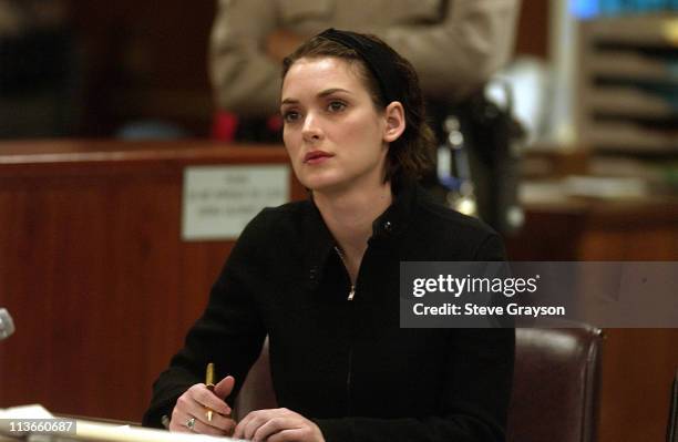 Winona Ryder listens to arguments during the sentencing phase of her shoplifting trial.