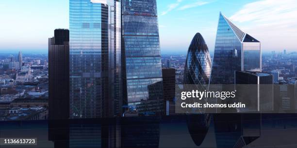 london city skyscrapers and the financial district - city of london aerial stock-fotos und bilder