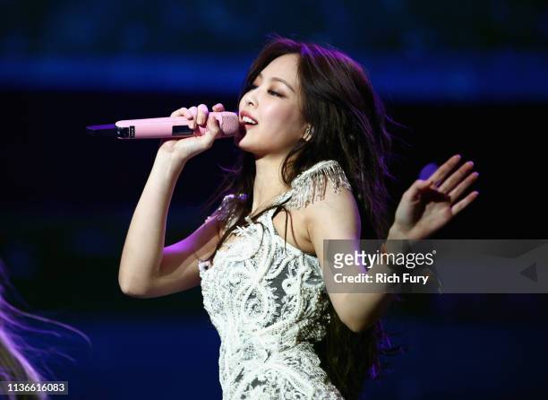 Jennie Kim of BLACKPINK performs at Sahara Tent during the 2019 Coachella Valley Music And Arts Festival on April 12, 2019 in Indio, California.