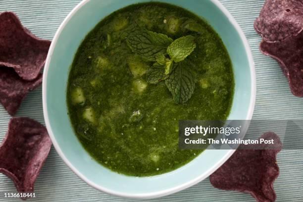 Raw Salsa Verde w Cucumber and Mint made by Enrique Olvera, owner and head chef of Pujol, a Mexican haute cuisine restaurant in Mexico City...
