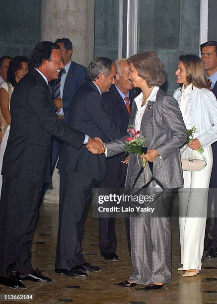Julio Iglesias, Queen Sofia and Princess Letizia during Spanish Royals Attend "Me Olvide de Vivir" Gala in Favor of the Queen Sofia Foundation at...