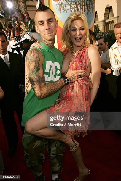 Travis Barker and Shanna Moakler during 2005 MTV Movie Awards - Arrivals at Shrine Auditorium in Los Angeles, California, United States.