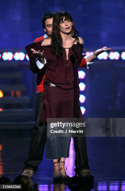 Jimmy Fallon and Sandra Bullock during 2005 MTV Movie Awards - Show at Shrine Auditorium in Los Angeles, California, United States.