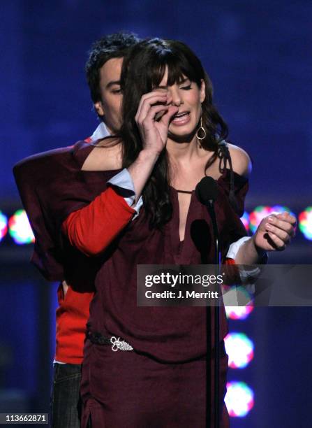 Jimmy Fallon and Sandra Bullock during 2005 MTV Movie Awards - Show at Shrine Auditorium in Los Angeles, California, United States.