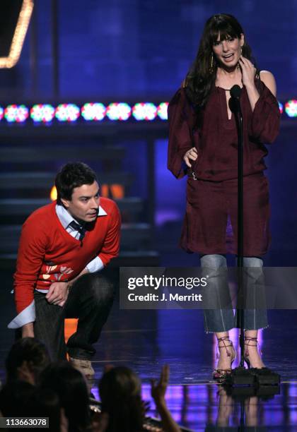 Jimmy Fallon and Sandra Bullock during 2005 MTV Movie Awards - Show at Shrine Auditorium in Los Angeles, California, United States.