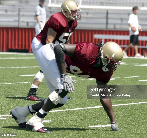 Mathias Kiwanuka of the Boston College Eagles during a closed Summer Camp on August 23, 2004.