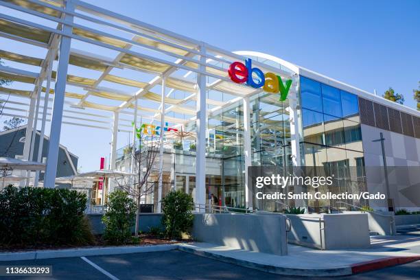 Sign on facade at headquarters of Internet auction company Ebay in the Silicon Valley, San Jose, California, March 15, 2019.