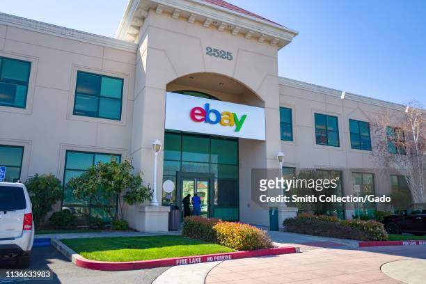Sign on facade at headquarters of Internet auction company Ebay in the Silicon Valley, San Jose, California, March 15, 2019.