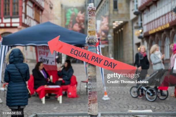 Womenprotest to demand equal pay for women on Equal Pay Day on March 18, 2019 in Frankfurt, Germany. Women in Germany earn on average less than men...