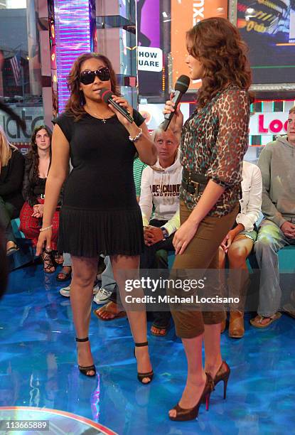 Raven and VJ Susie Castillo during Raven-Symone Visits MTV's "TRL" - September 11, 2006 at MTV Studios in New York City, New York, United States.