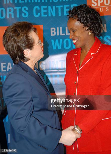 Billie Jean King and Jackie Joyner -Kersee during Sports Icons Press Conference Unveiling Plans for the Museums Billie Jean King International...