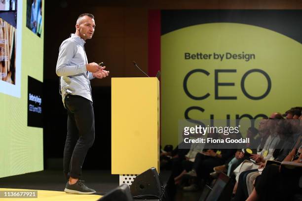 Jamie McLellan of Allbirds speaks at the Better By Design CEO Summit 2019 at Villa Maria Estate on March 19, 2019 in Auckland, New Zealand. The...