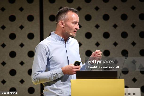 Jamie McLellan of Allbirds speaks at the Better By Design CEO Summit 2019 at Villa Maria Estate on March 19, 2019 in Auckland, New Zealand. The...