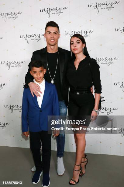 Cristiano Ronaldo, Georgina Rodriguez and Cristiano Ronaldo Jr attend 'Isparya' inauguration on March 18, 2019 in Madrid, Spain.