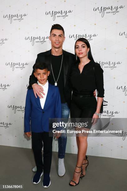 Cristiano Ronaldo, Georgina Rodriguez and Cristiano Ronaldo Jr attend 'Isparya' inauguration on March 18, 2019 in Madrid, Spain.