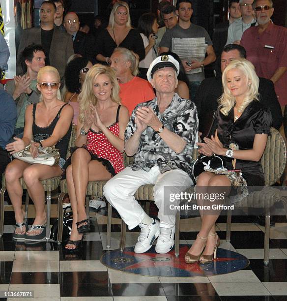 Hugh Hefner and "The Girls Next Door" during Hugh Hefner Receives a Star at Brenden Theatres - September 7, 2006 at Palms Casino Resort in Las Vegas,...