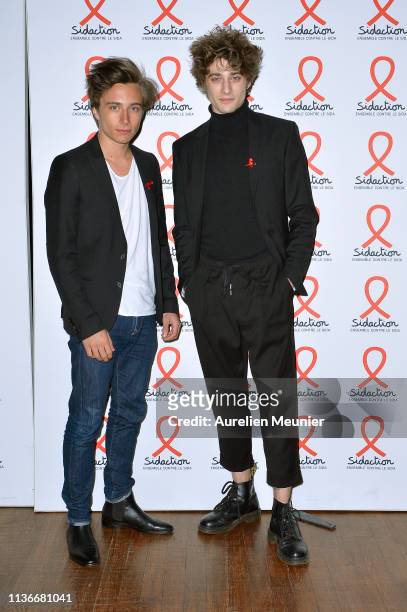 Axel Auriant and Maxence Danet-Fauvel attend the Sidaction 2019 photocall at Salle Wagram on March 18, 2019 in Paris, France.