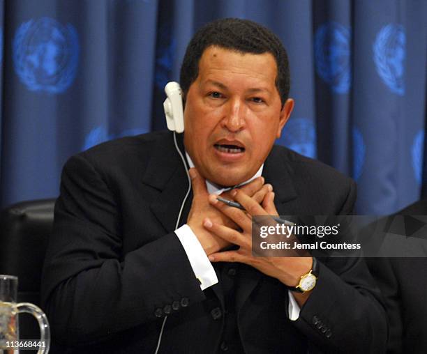 Hugo Chavez, President of Venezuela, during a press conference at the United Nations in New York City on September 20, 2006.