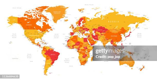 world map - borders, countries and cities - vector illustration - heat map stock illustrations