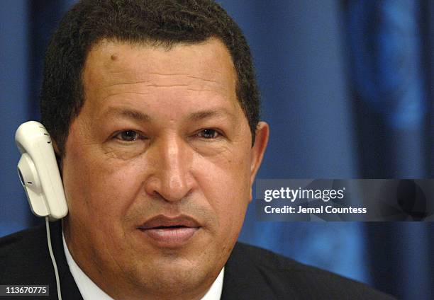 Hugo Chavez, President of Venezuela, during a press conference at the United Nations in New York City on September 20, 2006.