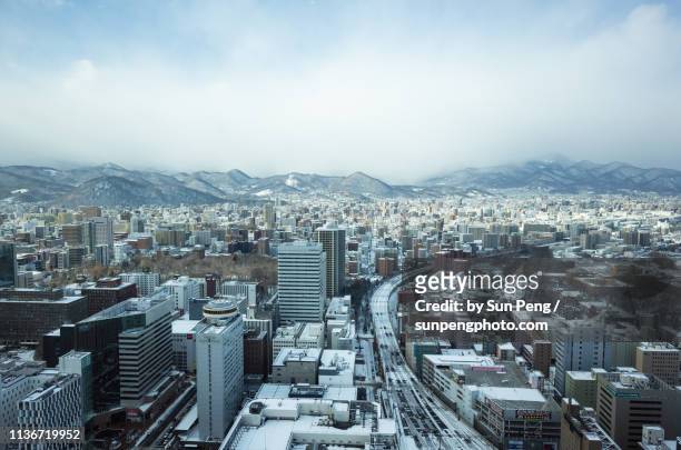 aerial view of sapporo - hokkaido city stock pictures, royalty-free photos & images