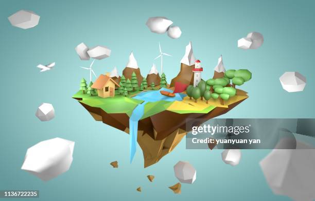 3d rendering low poly landscape - low poly modelling person photos et images de collection