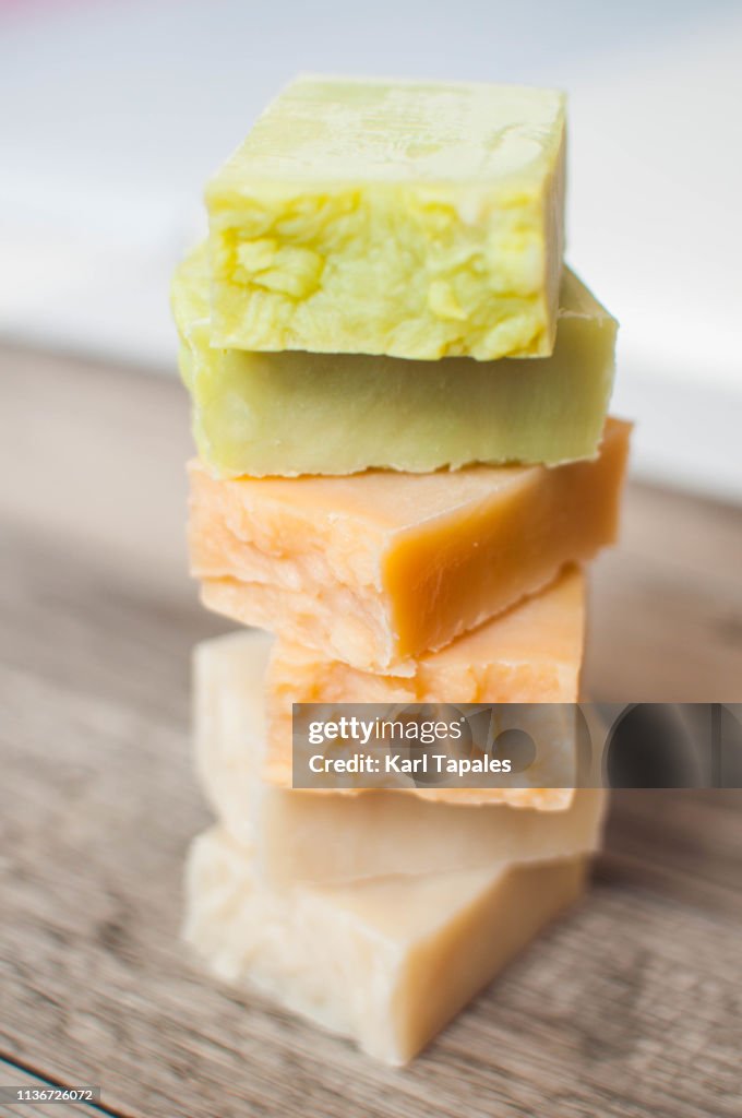Stack of organic soap and shampoo