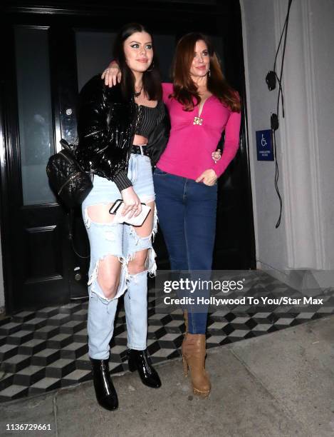 Carrie Stevens and Jade Olivia are seen on April 12, 2019 in Los Angeles, California.