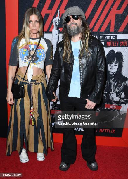 Sheri Moon Zombie and Rob Zombie arrives at the Premiere Of Netflix's "The Dirt" at ArcLight Hollywood on March 18, 2019 in Hollywood, California.