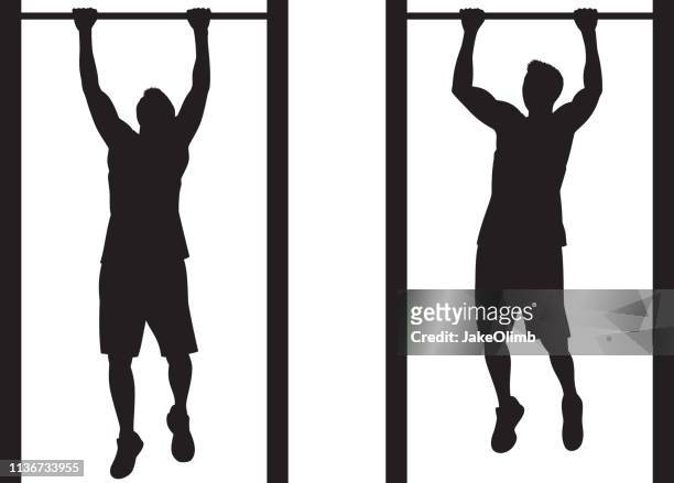 man doing pull-up silhouette - chin ups stock illustrations