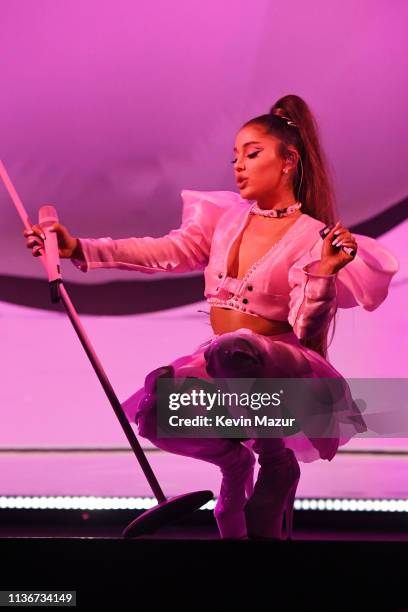 Ariana Grande performs onstage during the Sweetener World Tour - Opening Night at Times Union Center on March 18, 2019 in Albany, New York.