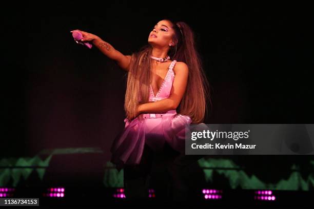 Ariana Grande performs onstage during the Sweetener World Tour - Opening Night at Times Union Center on March 18, 2019 in Albany, New York.