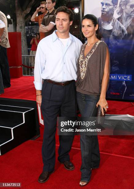 Jason Sehorn and Angie Harmon during "Miami Vice" World Premiere - Arrivals at Mann Village Westwood in Westwood, California, United States.