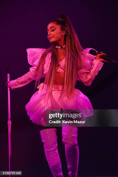 Ariana Grande performs onstage during the Sweetener World Tour - Opening Night at Times Union Center on March 18, 2019 in Albany, New York.