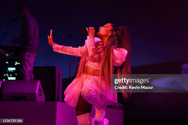 Ariana Grande performs onstage during the Sweetener World Tour - Opening Night at Times Union Center on March 18, 2019 in Albany, New York.