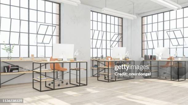 modern open office space - design studio stock pictures, royalty-free photos & images