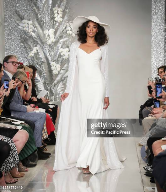 Model walks runway for the Theia Bridal Spring 2020 collection during New York Bridal Week at the Theia Showroom, Manhattan.