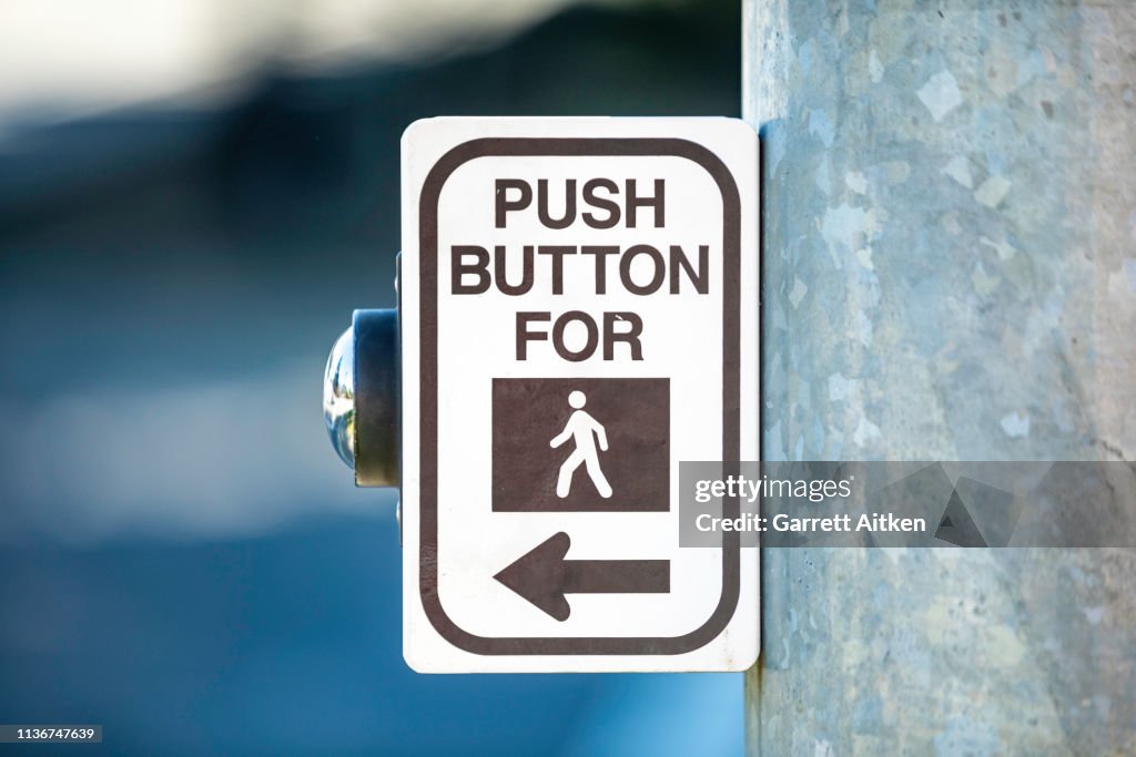 Crosswalk Button Sign Crosswalk Pedestrian Crossing Button And Sign High-Res Stock Photo ...