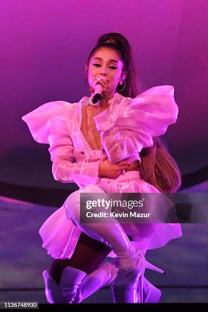 Ariana Grande performs onstage during the Sweetener World Tour - Opening Night at Times Union Center on March 18, 2019 in Albany, New York.