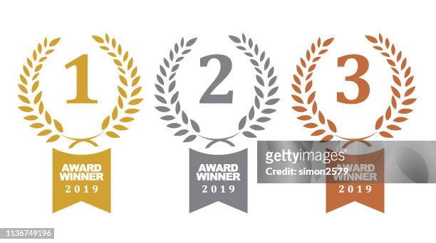 gold, silver and bronze winner award medals - success stock illustrations
