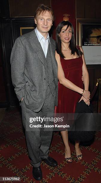 Liam Neeson and Drena De Niro during "The Good Shepherd" New York Premiere - Inside Arrivals at Ziegfeld Theater in New York City, New York, United...