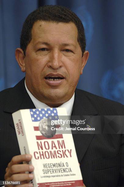 Hugo Chavez, President of Venezuela, during a press conference at the United Nations in New York City on September 20, 2006.