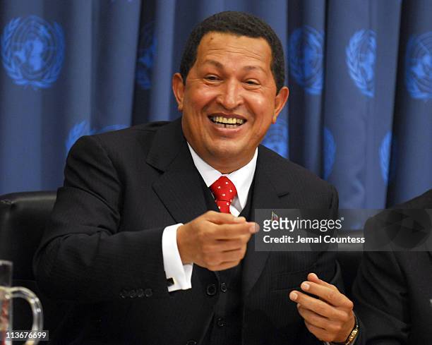 Hugo Chavez, President of Venezuela, during a press conference at the United Nations in New York City on September 20, 2006.